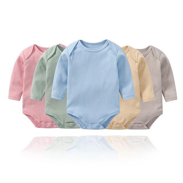 6 Sizes Unisex Baby Long Sleeve Bodysuits Solid Color