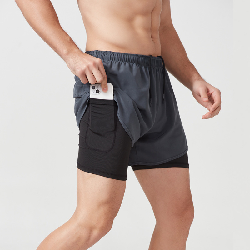 Men & Women 2 in 1 Running Shorts with Liner Back Zipper Pockets Quick Dry Mesh