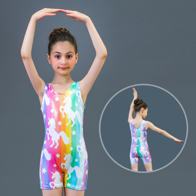 Girls Gymnastics Leotards Dance Unitards with Shorts Unicorn Mermaid Seashell