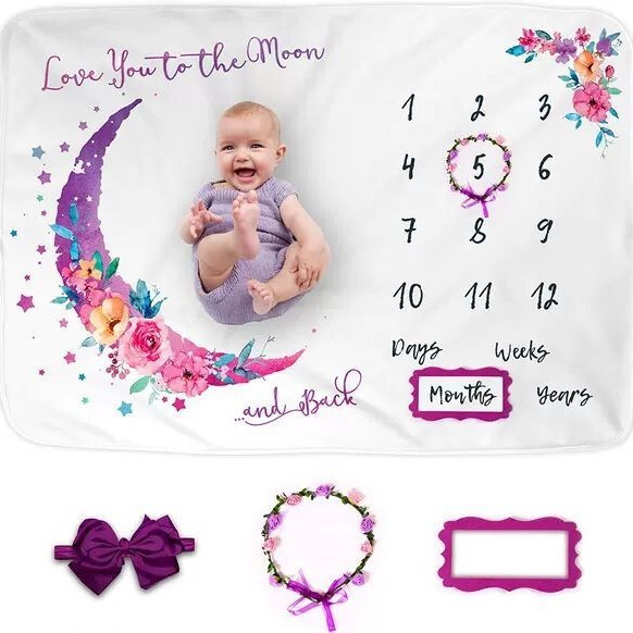 Baby Monthly Milestone Blanket Plush Fleece Photography Background Prop