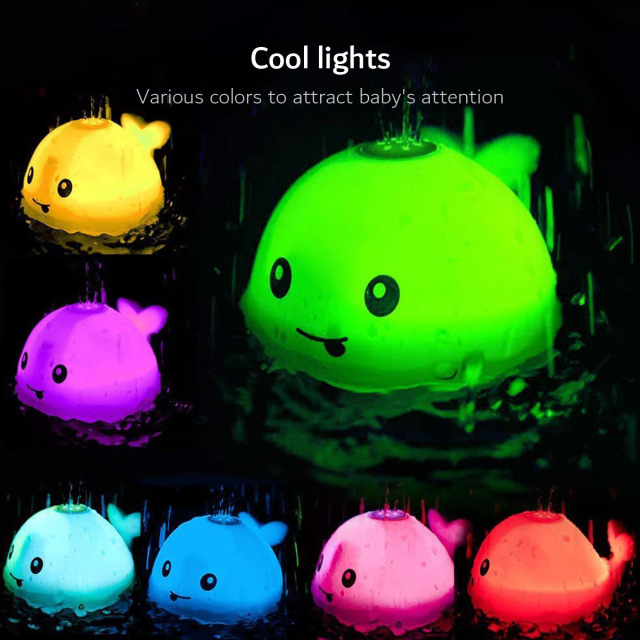 Baby Whale Bath Toys Fountain Water Table Spray Sprinkler LED Lights