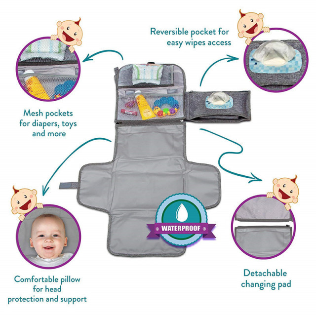 Newborn Girl & Boy Portable Diaper Changing Pad Waterproof Travel Changing Kit