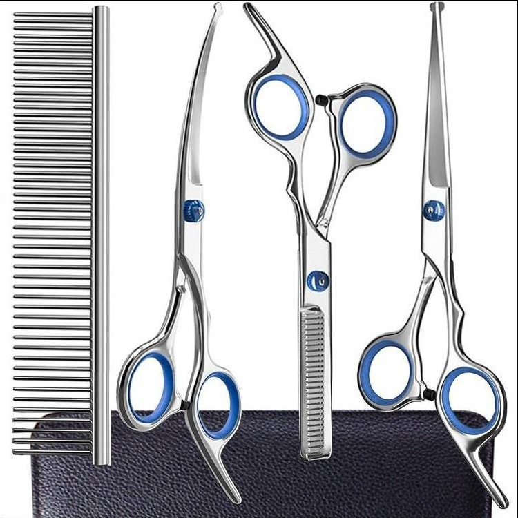 Dog Stainless Steel Grooming Scissors Comb Kit with Safety Round Tips
