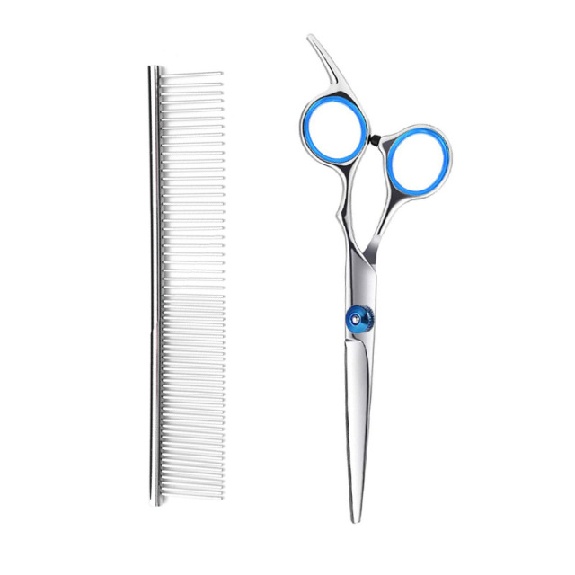 Dog Stainless Steel Grooming Scissors Comb Kit with Safety Round Tips