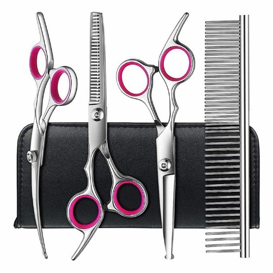 Dog Stainless Steel Grooming Scissors Comb Kit with Safety Round Tips