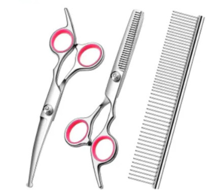 Dog Stainless Steel Grooming Scissors Comb Kit with Safety Round Tips
