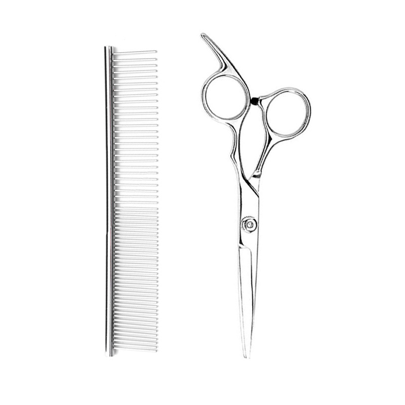 Dog Stainless Steel Grooming Scissors Comb Kit with Safety Round Tips