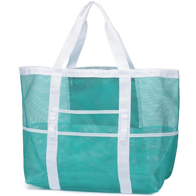 Mesh Beach Bag Large Tote Pool Bag 7 Pockets