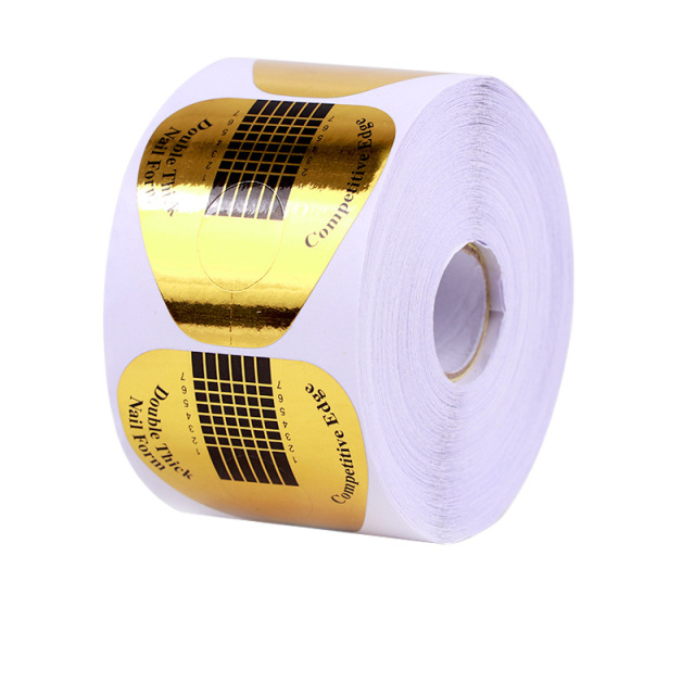 500Pcs Gold Horseshoe Rectangle Nail Forms Nail Extension Tips UV Gel Guide Stickers