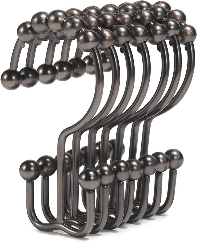 Stainless Steel Double Glide Shower Hooks Rings for Bathroom Shower Rods Curtains