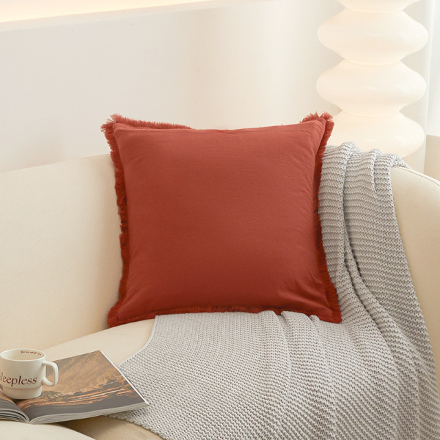 Linen Fringe Throw Pillow Covers Boho Cushion Cover with Tassels