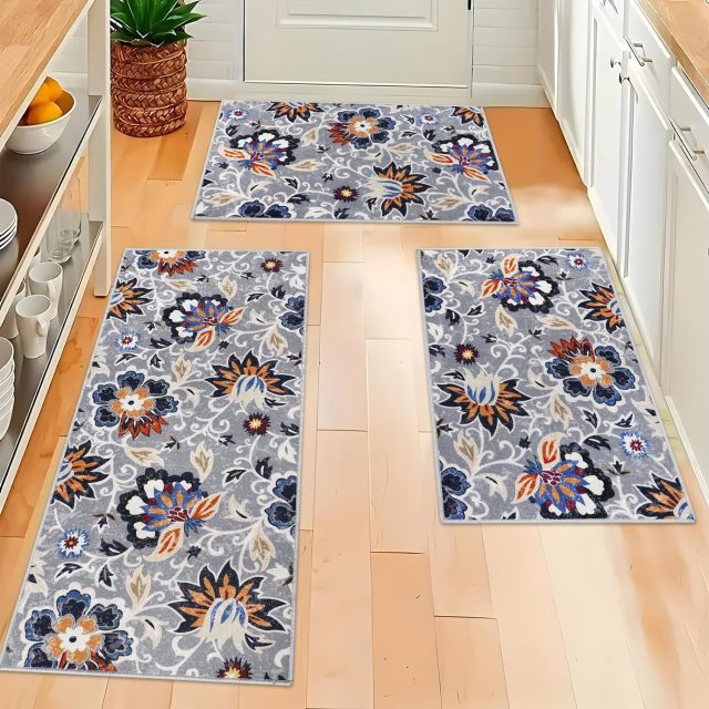 Non-Slip Floral Washable Area Rugs Stain Resistant Kitchen Rugs Paisley Print