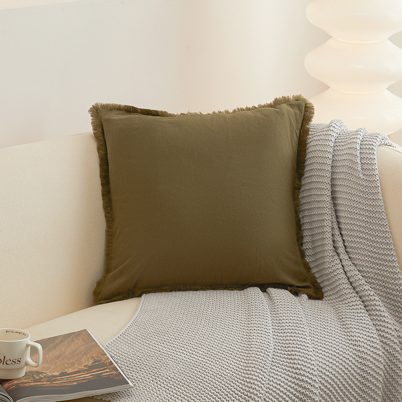 Linen Fringe Throw Pillow Covers Boho Cushion Cover with Tassels