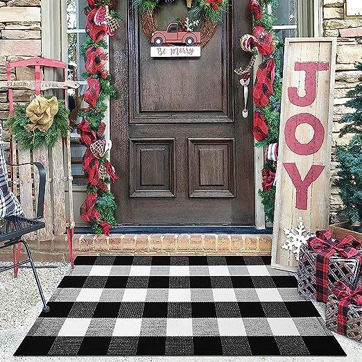 This front porch rug is soft and can be easily cleaned with a vacuum, hand-washed, or machine-washed.