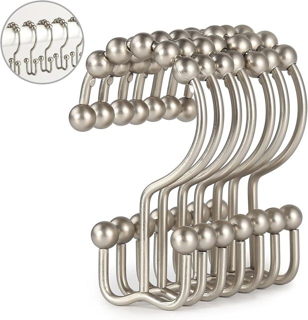 Stainless Steel Double Glide Shower Hooks Rings for Bathroom Shower Rods Curtains