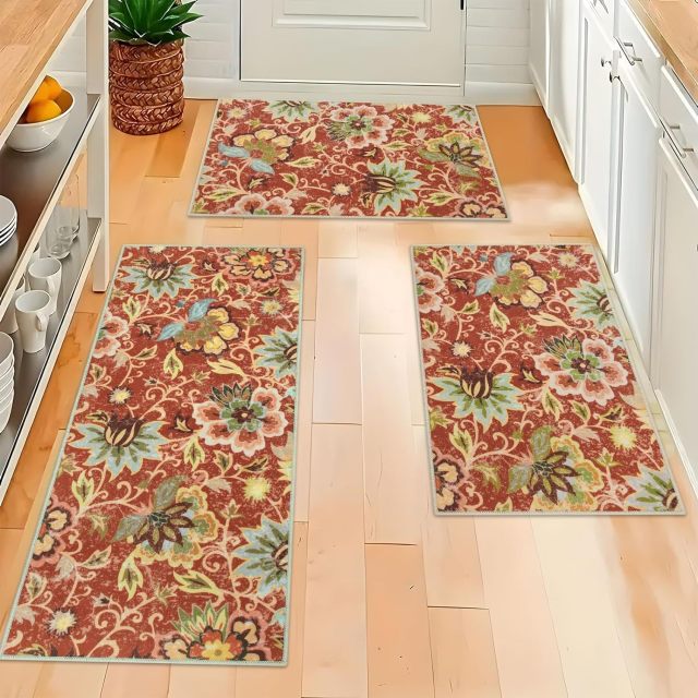 Non-Slip Floral Washable Area Rugs Stain Resistant Kitchen Rugs Paisley Print