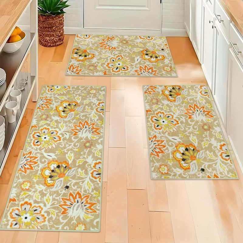 Non-Slip Floral Washable Area Rugs Stain Resistant Kitchen Rugs Paisley Print