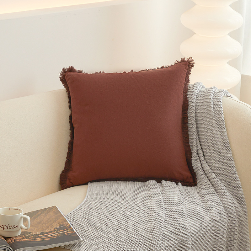 Linen Fringe Throw Pillow Covers Boho Cushion Cover with Tassels