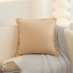 Linen Fringe Throw Pillow Covers Boho Cushion Cover with Tassels
