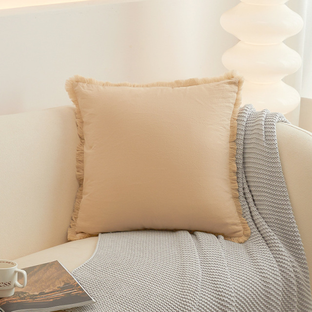 Linen Fringe Throw Pillow Covers Boho Cushion Cover with Tassels