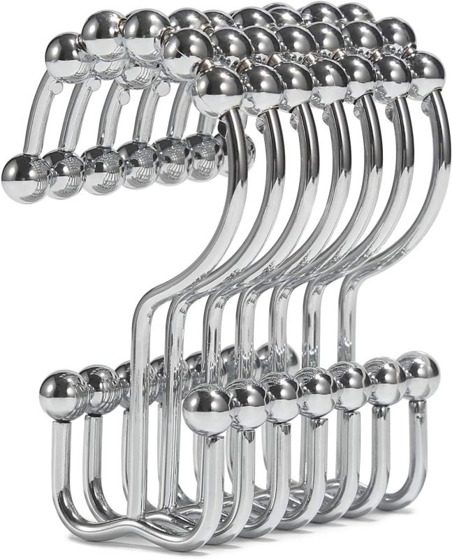 Stainless Steel Double Glide Shower Hooks Rings for Bathroom Shower Rods Curtains