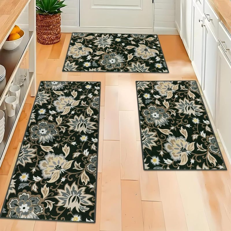 Non-Slip Floral Washable Area Rugs Stain Resistant Kitchen Rugs Paisley Print