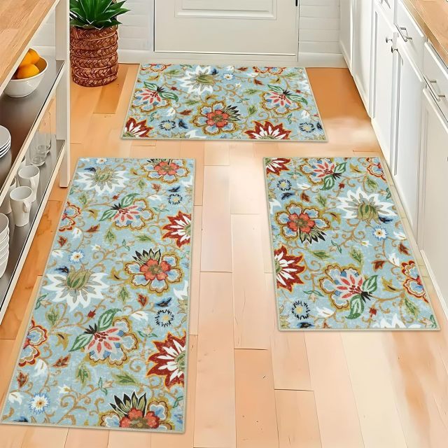 Non-Slip Floral Washable Area Rugs Stain Resistant Kitchen Rugs Paisley Print