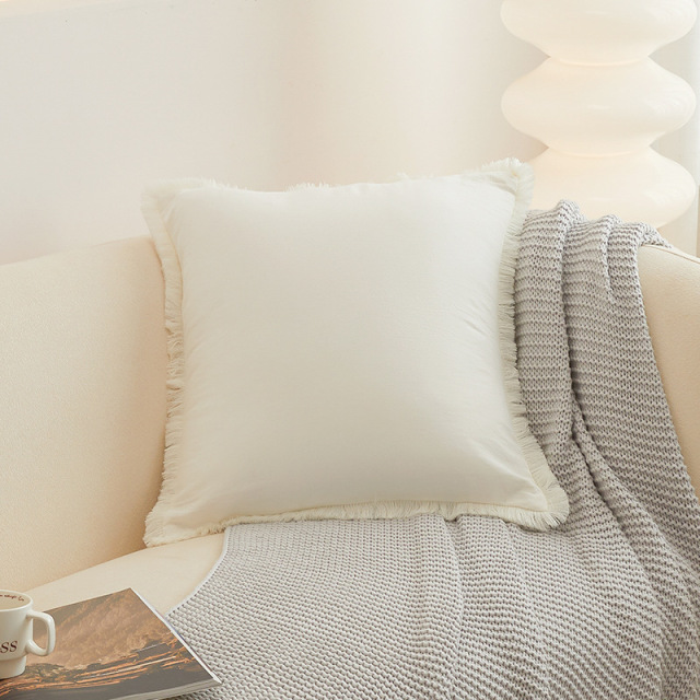 Linen Fringe Throw Pillow Covers Boho Cushion Cover with Tassels