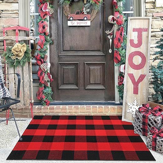 This front porch rug is soft and can be easily cleaned with a vacuum, hand-washed, or machine-washed.