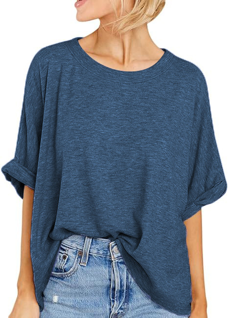 Womens Oversized T Shirts Loose Fit Crewneck Short Sleeve Summer Casual Blouse