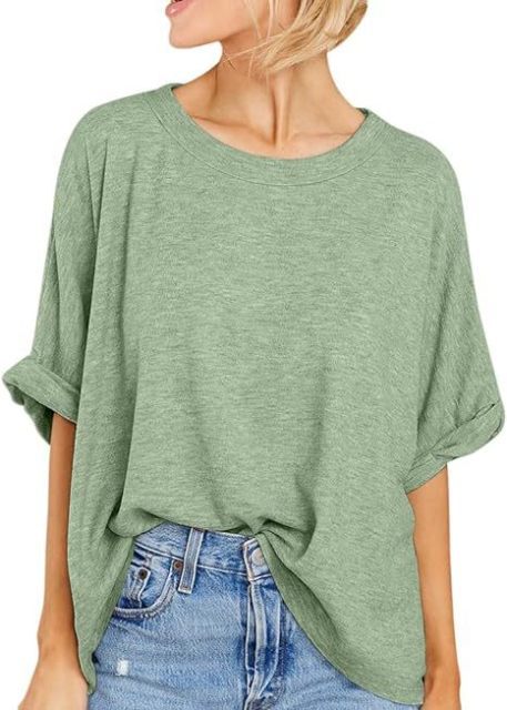 Womens Oversized T Shirts Loose Fit Crewneck Short Sleeve Summer Casual Blouse