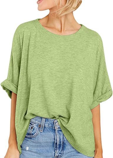 Womens Oversized T Shirts Loose Fit Crewneck Short Sleeve Summer Casual Blouse