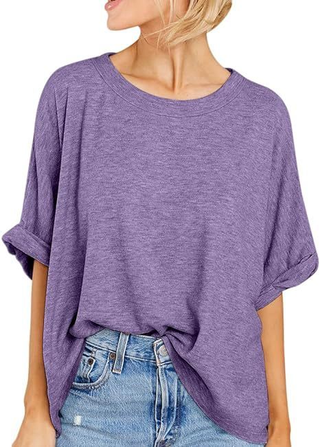 Womens Oversized T Shirts Loose Fit Crewneck Short Sleeve Summer Casual Blouse