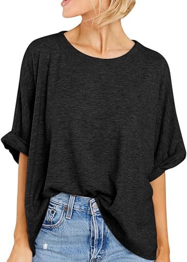 Womens Oversized T Shirts Loose Fit Crewneck Short Sleeve Summer Casual Blouse