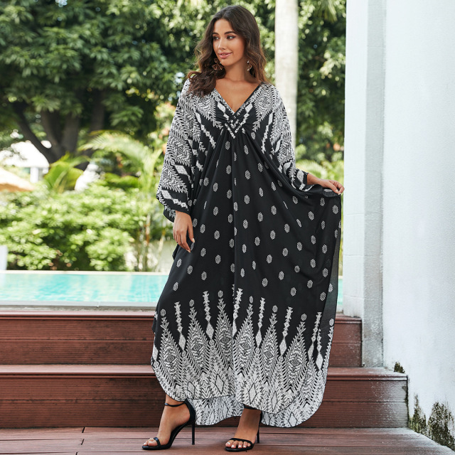 Women Maxi Beach Dress Blouse Kaftan Loose Fit Swimwear Cover Ups