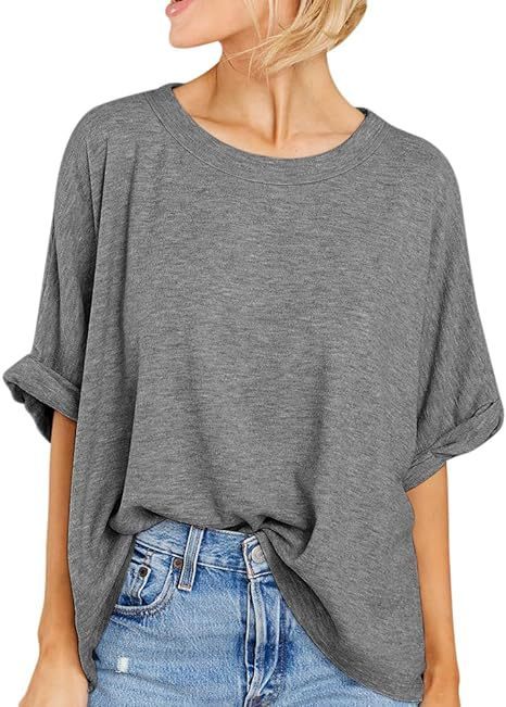 Womens Oversized T Shirts Loose Fit Crewneck Short Sleeve Summer Casual Blouse