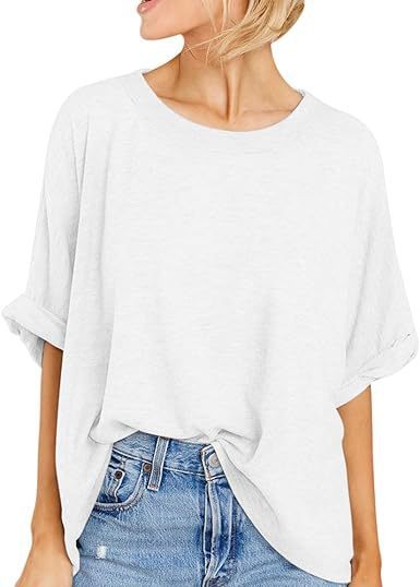 Womens Oversized T Shirts Loose Fit Crewneck Short Sleeve Summer Casual Blouse