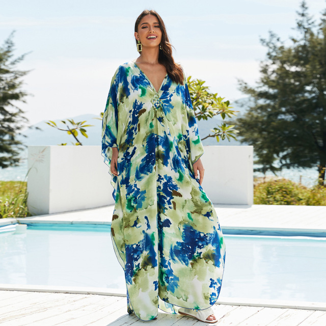 Women Maxi Beach Dress Blouse Kaftan Loose Fit Swimwear Cover Ups