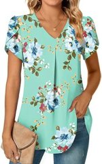 Womens V Neck Chiffon Blouses Tops Short Sleeve Loose Comfy Tee Lightweight