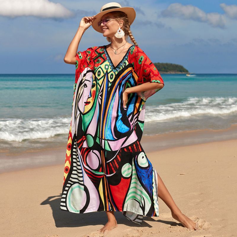 Women Plus Size Kaftan Dresses Bathing Suit Cover up Maxi Beach Dresses