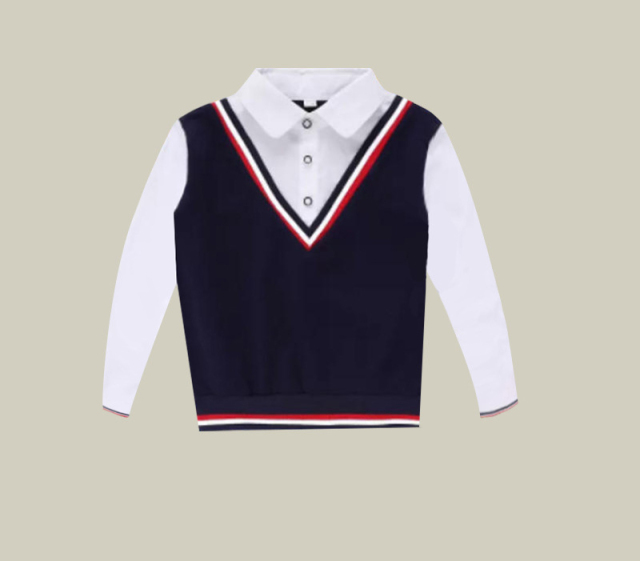 Boys Long Sleeve Button Down Shirt Expandable Collar Polo Uniform