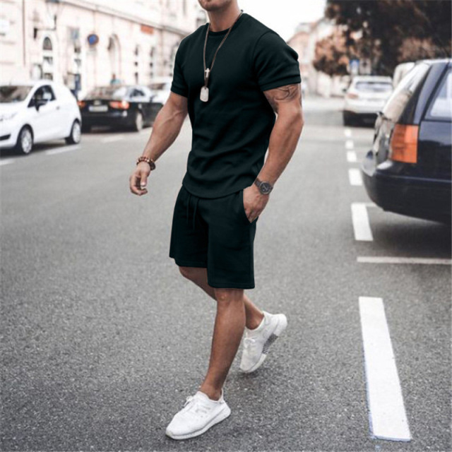 Men's 2Pcs Outfits Plus Size Tops Shorts Set Breathable