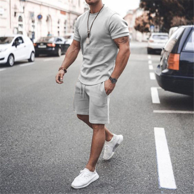 Men's 2Pcs Outfits Plus Size Tops Shorts Set Breathable
