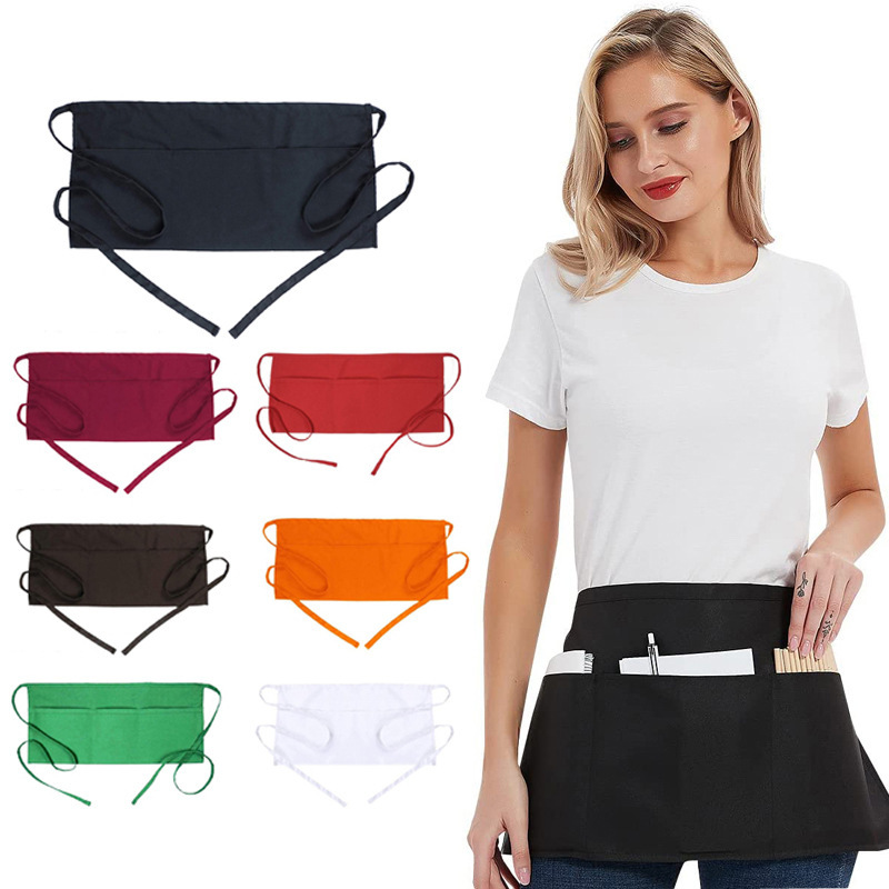 Waist Aprons with 3 Pockets Water Oil Resistant Half Apron for Servers
