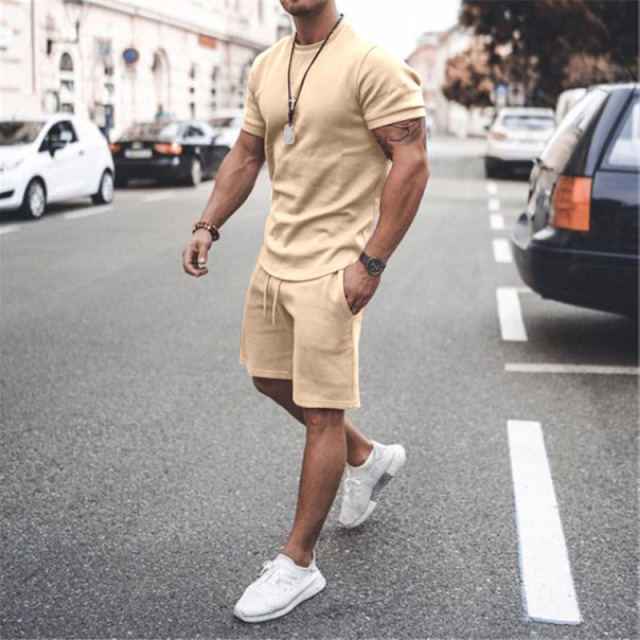 Men's 2Pcs Outfits Plus Size Tops Shorts Set Breathable