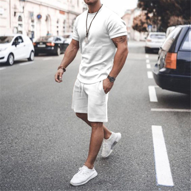 Men's 2Pcs Outfits Plus Size Tops Shorts Set Breathable
