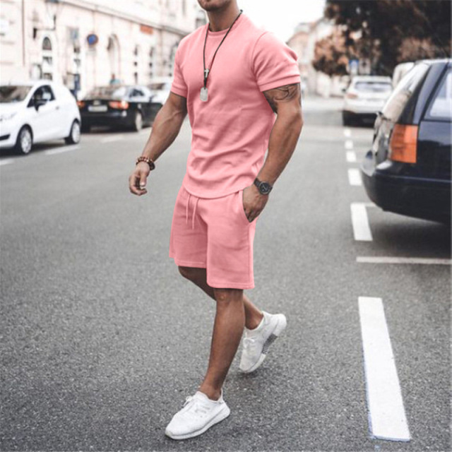 Men's 2Pcs Outfits Plus Size Tops Shorts Set Breathable