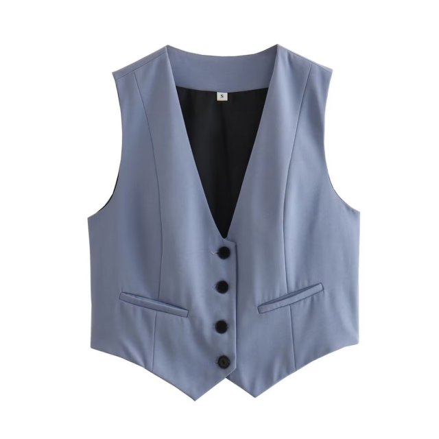 Women Cropped Casual Suit Vest Sleeveless V Neck Button Tops Regular Fitted Waistcoat