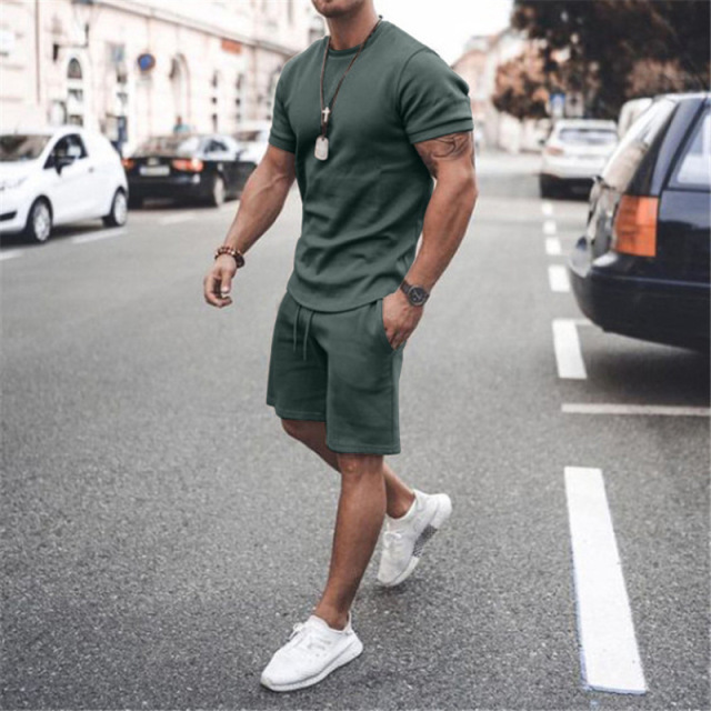 Men's 2Pcs Outfits Plus Size Tops Shorts Set Breathable