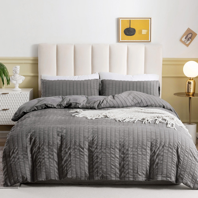 3 Pieces Seersucker Duvet Cover Set Bedding Sets with Comforter Cover Pillowcases